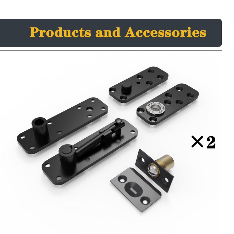 FRMSAET Heavy Duty Stainless Steel Hidden Door Pivot Hinge System Furniture Hardware 360 Degree Rotation Wooden Invisible Door Hinges Set Up Down Shaft - 2 Pack(Large,Black) - Image 4